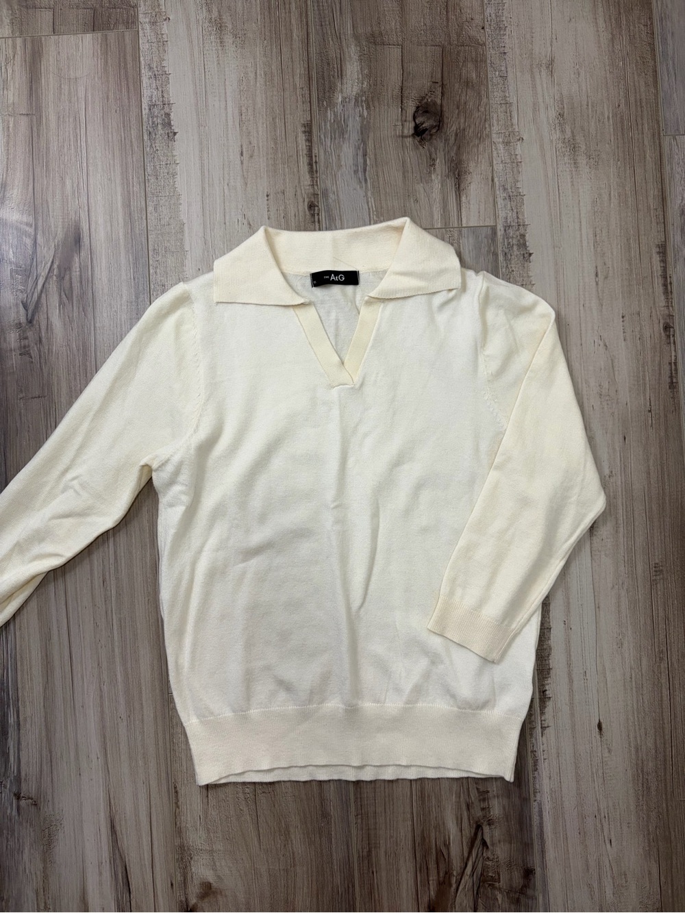 Cream V-Neck Collared Women's Sweater